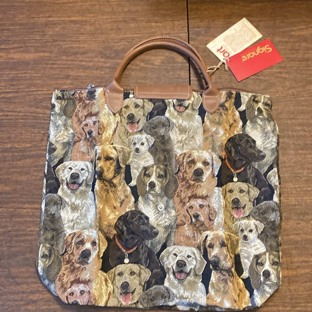 Foldaway Shopping Bag. Canvas Tapestry Labrador Design by Signare. NWT